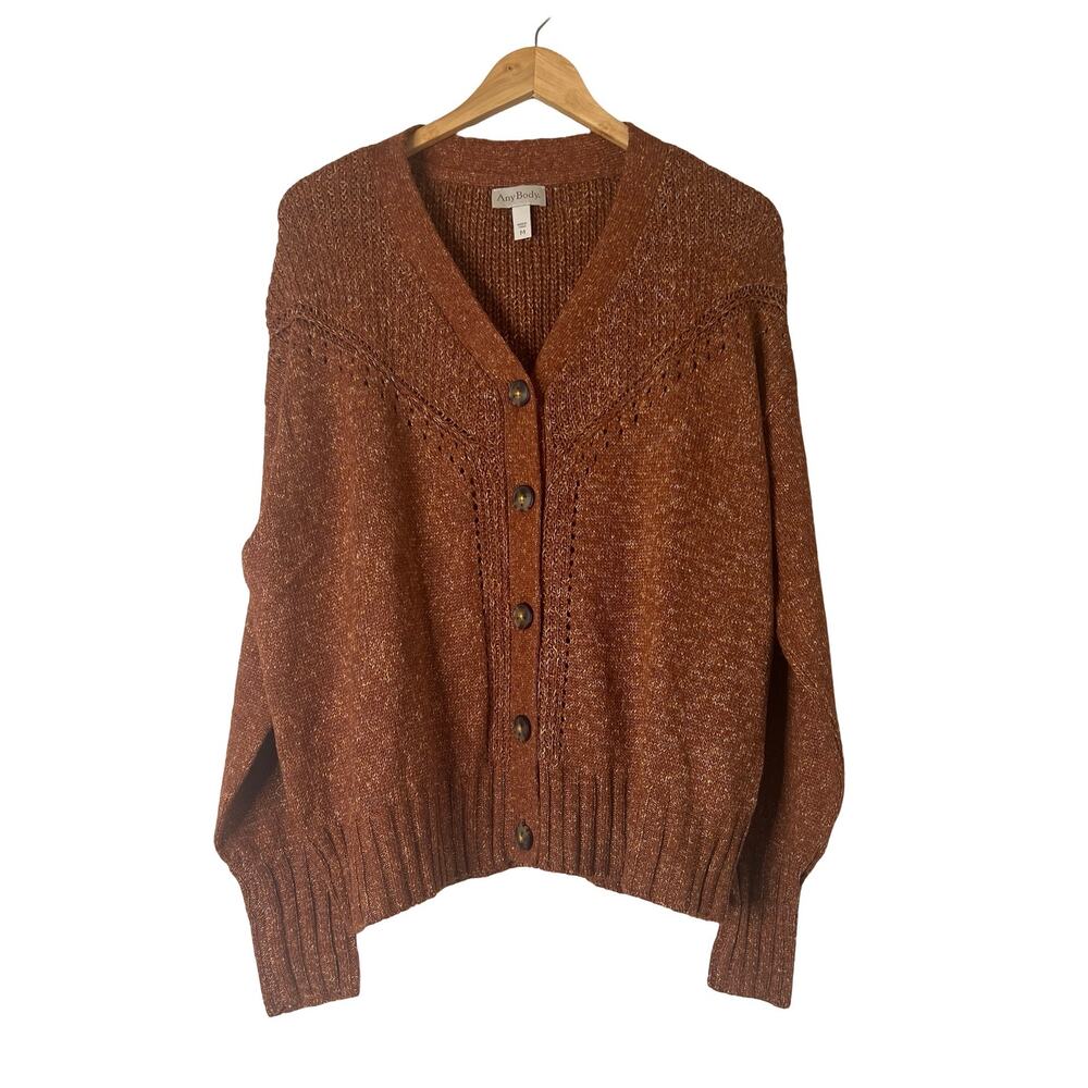 A623539 ANYBODY Novelty Stitch Button Front Cardigan Dark Maple M